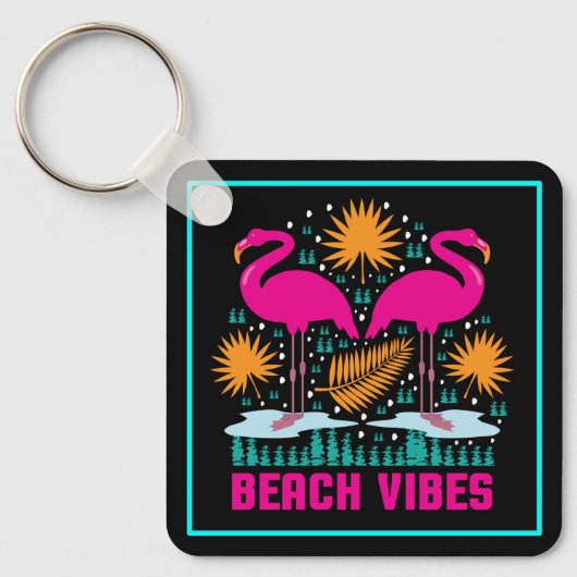 Strand Vibe Roze Flamingo's Design Sleutelhanger (Voorkant)