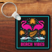 Strand Vibe Roze Flamingo's Design Sleutelhanger (Voorkant)
