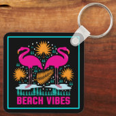 Strand Vibe Roze Flamingo's Design Sleutelhanger (Achterkant)