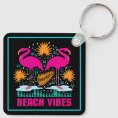 Strand Vibe Roze Flamingo's Design Sleutelhanger (Achterkant)