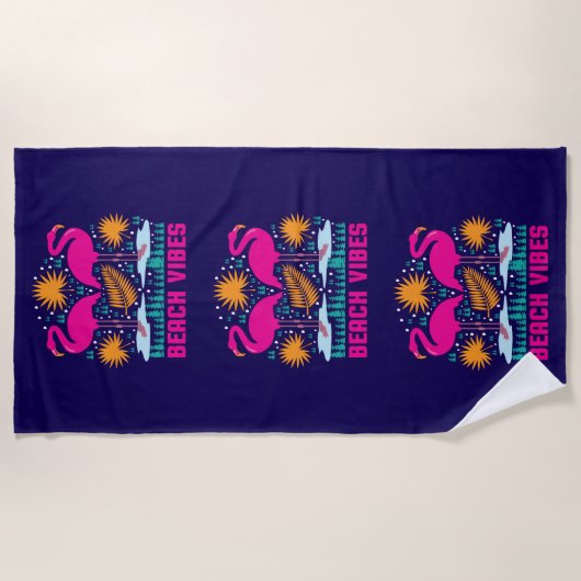 Strand Vibe Roze Flamingo's Design Strandlaken (Voorkant)