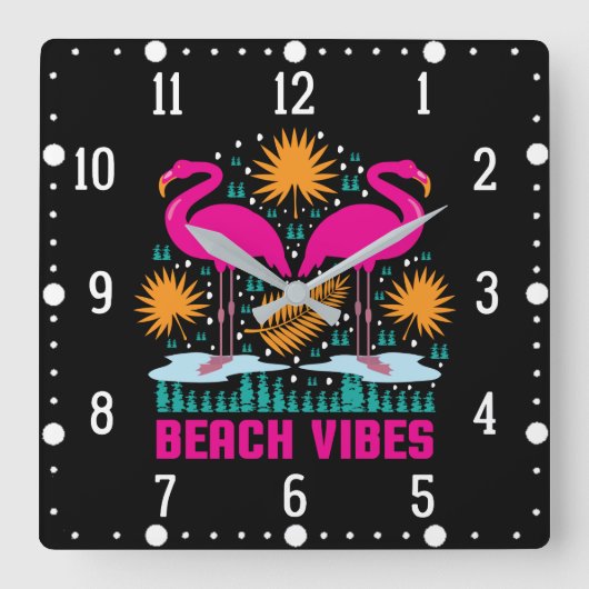 Strand Vibe Roze Flamingo's Design Vierkante Klok (Voorkant)
