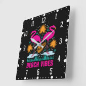Strand Vibe Roze Flamingo's Design Vierkante Klok (Hoek)