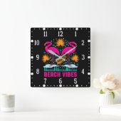 Strand Vibe Roze Flamingo's Design Vierkante Klok (Huis)