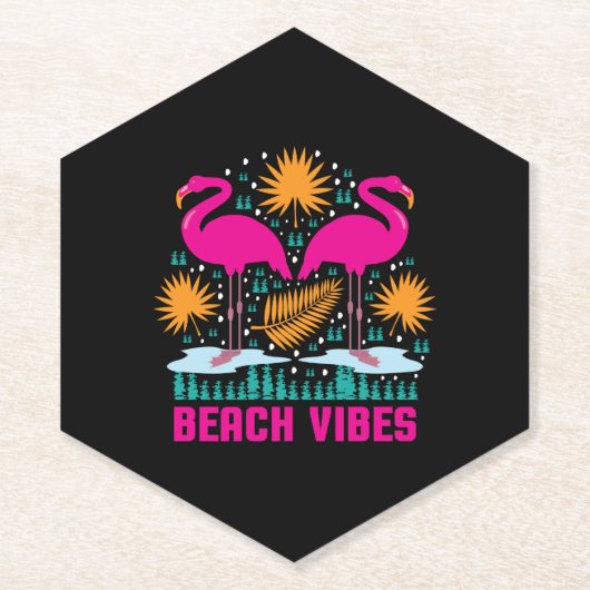 Strand Vibe Roze Flamingo's Ontwerp Kartonnen Onderzetters (Voorkant)