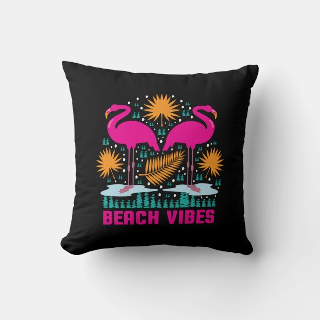 Strand Vibe Roze Flamingo's Ontwerp Kussen (Voorkant)