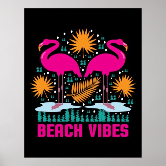 Strand Vibe Roze Flamingo's Ontwerp Poster (Voorkant)