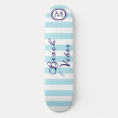 Strand Vibes Blauw Wit Gestreept Cool Monogram Persoonlijk Skateboard (Voorkant)