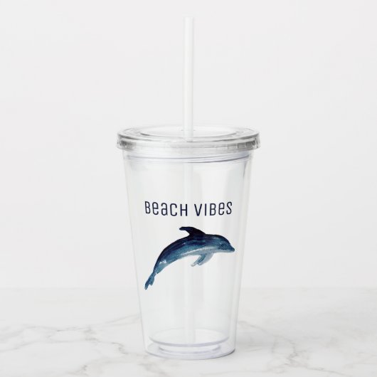 STRAND VIBES EN WATERVERF DOLFIJN Tumbler Acryl Drinkbeker (Voorkant)