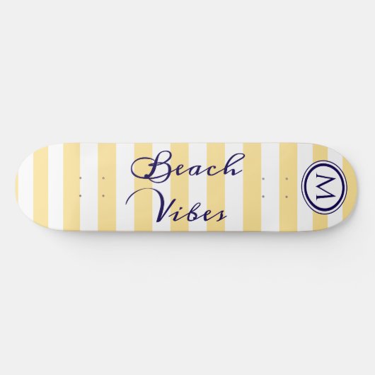 Strand Vibes Geel Wit Gestreept Cool Monogram Persoonlijk Skateboard (Horizontaal)