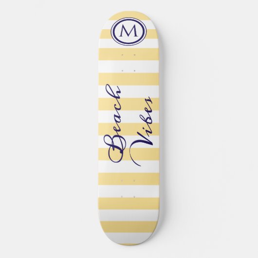 Strand Vibes Geel Wit Gestreept Cool Monogram Persoonlijk Skateboard (Voorkant)
