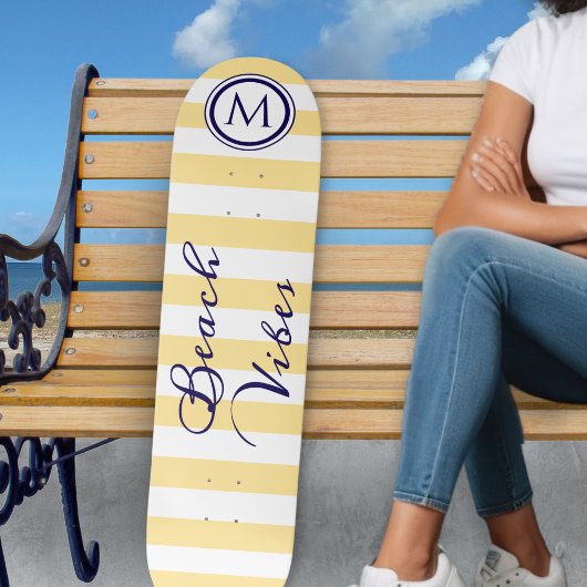 Strand Vibes Geel Wit Gestreept Koel Monogram Persoonlijk Skateboard