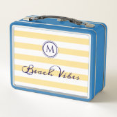 Strand Vibes Geel Wit Gestreepte Chic Monogramme (Achterkant)