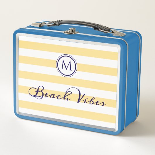 Strand Vibes Geel Wit Gestreepte Chic Monogramme (Voorkant)