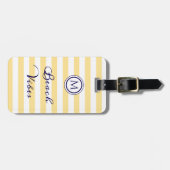 Strand Vibes Gestreepte Geel Wit Monogram Bagagelabel (Voorkant horizontaal)
