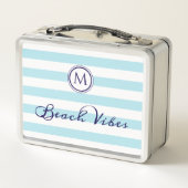 Strand Vibes Koel Blauw Witte Strepen Monogram (Achterkant)