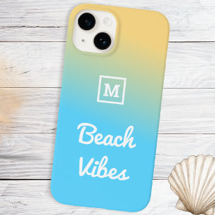 Strand Vibes Modern Blauw Geel Ombre Monogrammed Case-Mate iPhone 14 Hoesje
