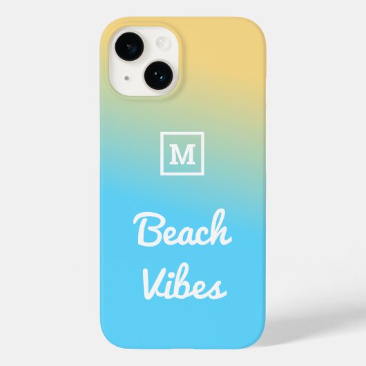 Strand Vibes Modern Blauw Geel Ombre Monogrammed Case-Mate iPhone Case (Achterkant)