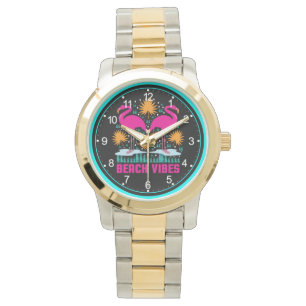 Strand Vibes Pink Flamingos-19501 Horloge