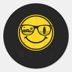 Strand vibes surfen lachend gezicht zonnebril surf ronde sticker