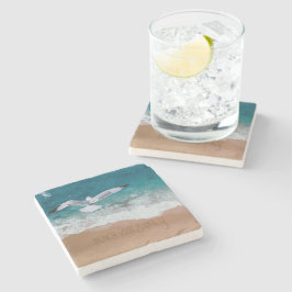 Strand Vibes zand schrijven zeemeeuw kust Stenen Onderzetter