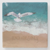 Strand Vibes zand schrijven zeemeeuw kust Stenen Onderzetter (Voorkant)