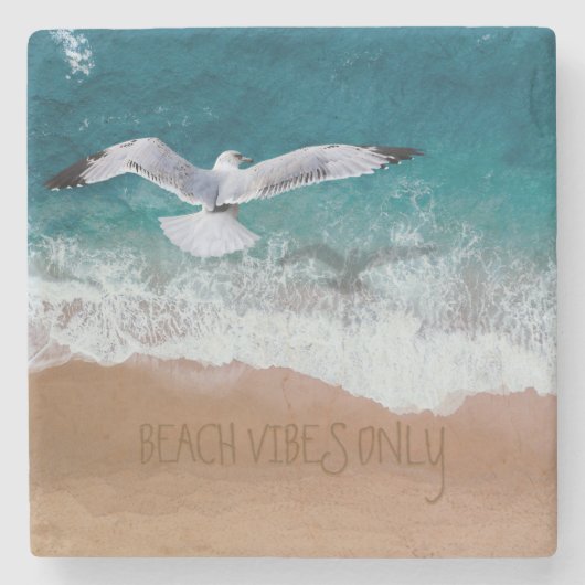 Strand Vibes zand schrijven zeemeeuw kust Stenen Onderzetter (Voorkant)