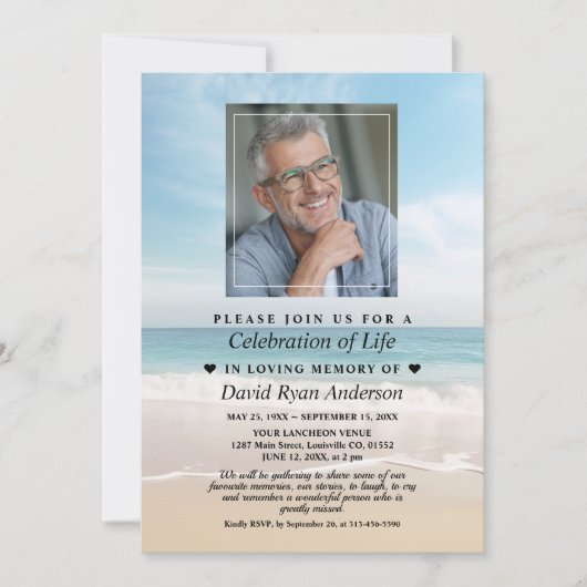 Strand viering van het leven Foto Funeral grafmonu Kaart (Voorkant)