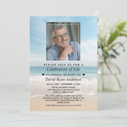 Strand viering van het leven Foto Funeral grafmonu Kaart (Staand voorkant)