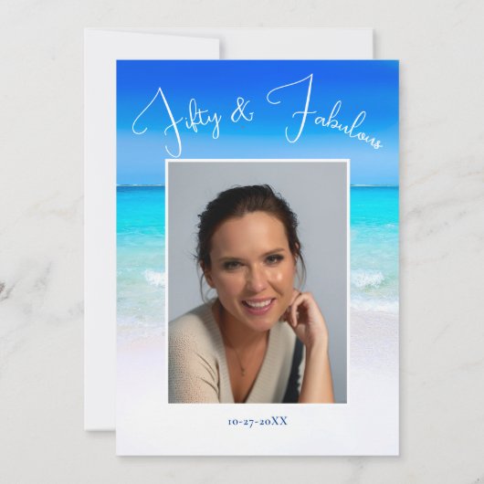 Strand Vijftig en Fabulous Foto Verjaardag Kaart (Achterkant)