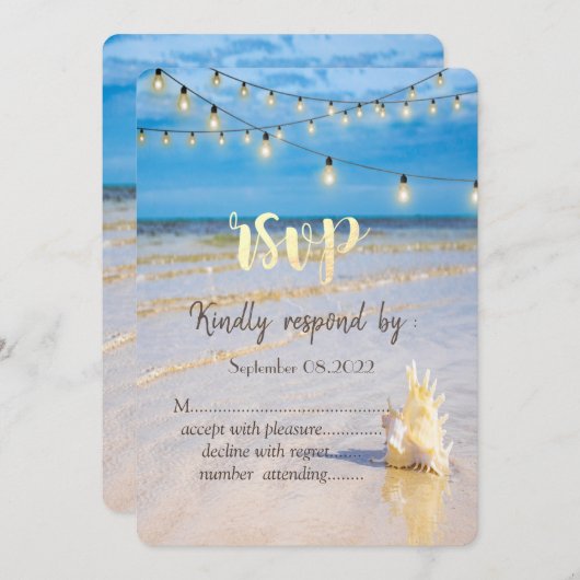  Strand Vlecht Snaar Lichtjes Schelp RSVP  Kaart (Voorkant / Achterkant)