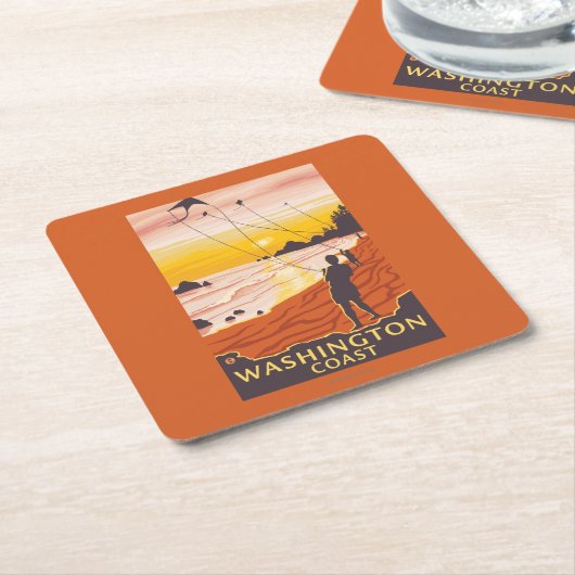 Strand & Vliegers - de Kust van Washington Kartonnen Onderzetters (Schuin)
