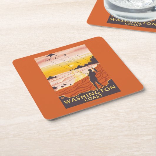 Strand & Vliegers - de Kust van Washington Kartonnen Onderzetters (Schuin)