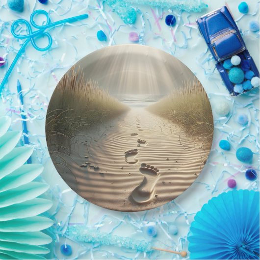 Strand Voetafdrukken In Zand Papieren Bordje (Feest)