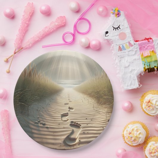 Strand Voetafdrukken In Zand Papieren Bordje (Feest)