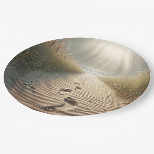 Strand Voetafdrukken In Zand Papieren Bordje (Gekanteld)