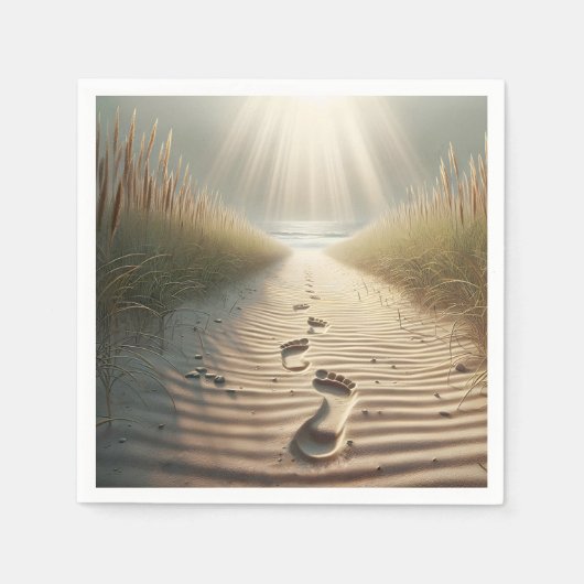 Strand Voetafdrukken In Zand Servet (Voorkant)