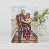 Strand Vogel Handgetekend Schrift Save the Date Fo (Staand voorkant)