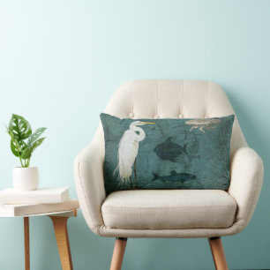 Strand Vogels Nautilus Oceaan Kaart Aquarel Reiger Kussen