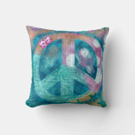 Strand Vredesteken HIppie Boho Blauwgroen Roze Zan Kussen