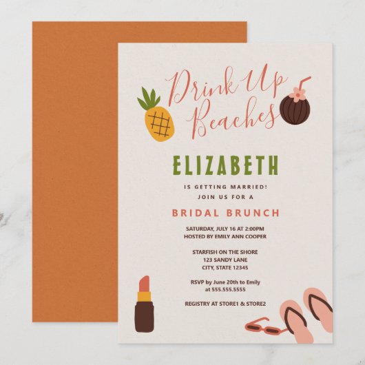 Strand Vrijgezellenfeest Brunch Kaart (Voorkant / Achterkant)