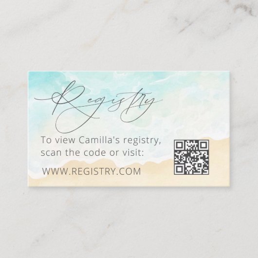 Strand Vrijgezellenfeest Registry QR-code Informatiekaartje (Voorkant)