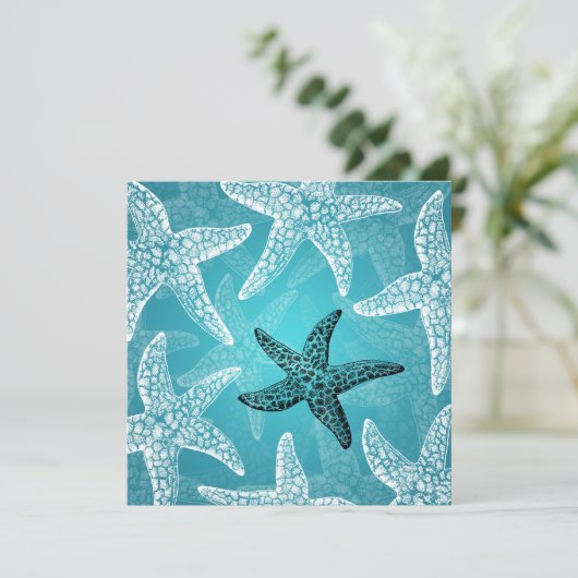 strand Vrijgezellenfeest Starfish Blue Kaart (Staand voorkant)
