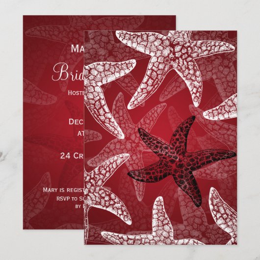 strand Vrijgezellenfeest Starfish Red Kaart (Voorkant / Achterkant)