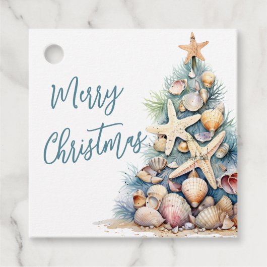 Strand Vrolijk Kerstcadeau Bedankjes Labels (Voorkant)