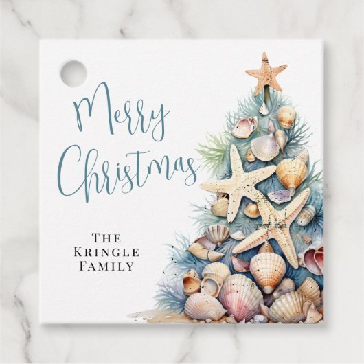 Strand Vrolijk Kerstfeest Bedankjes Labels (Voorkant)