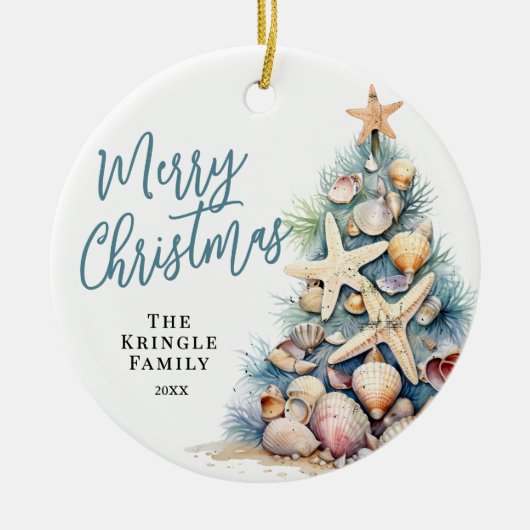 Strand Vrolijk Kerstfeest Keramisch Ornament (Voorkant)