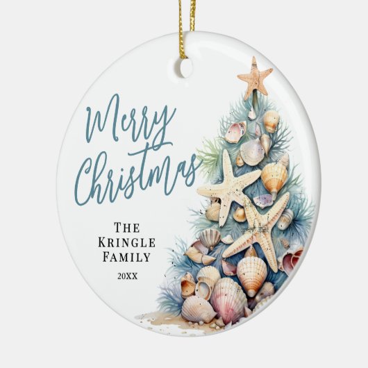 Strand Vrolijk Kerstfeest Keramisch Ornament (Links)