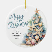 Strand Vrolijk Kerstfeest Keramisch Ornament (Achterkant)