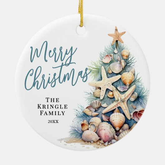 Strand Vrolijk Kerstfeest Keramisch Ornament (Achterkant)